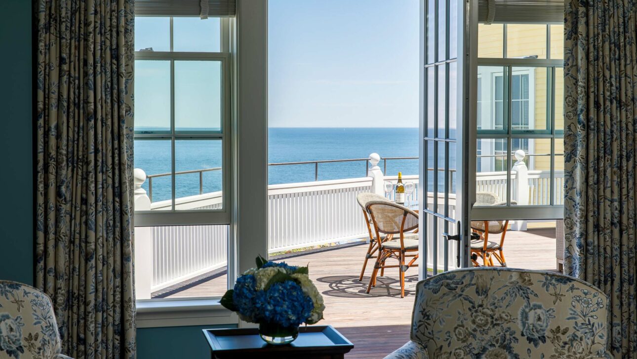 A terrace overlooking the ocean.