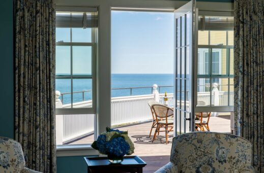 A terrace overlooking the ocean.