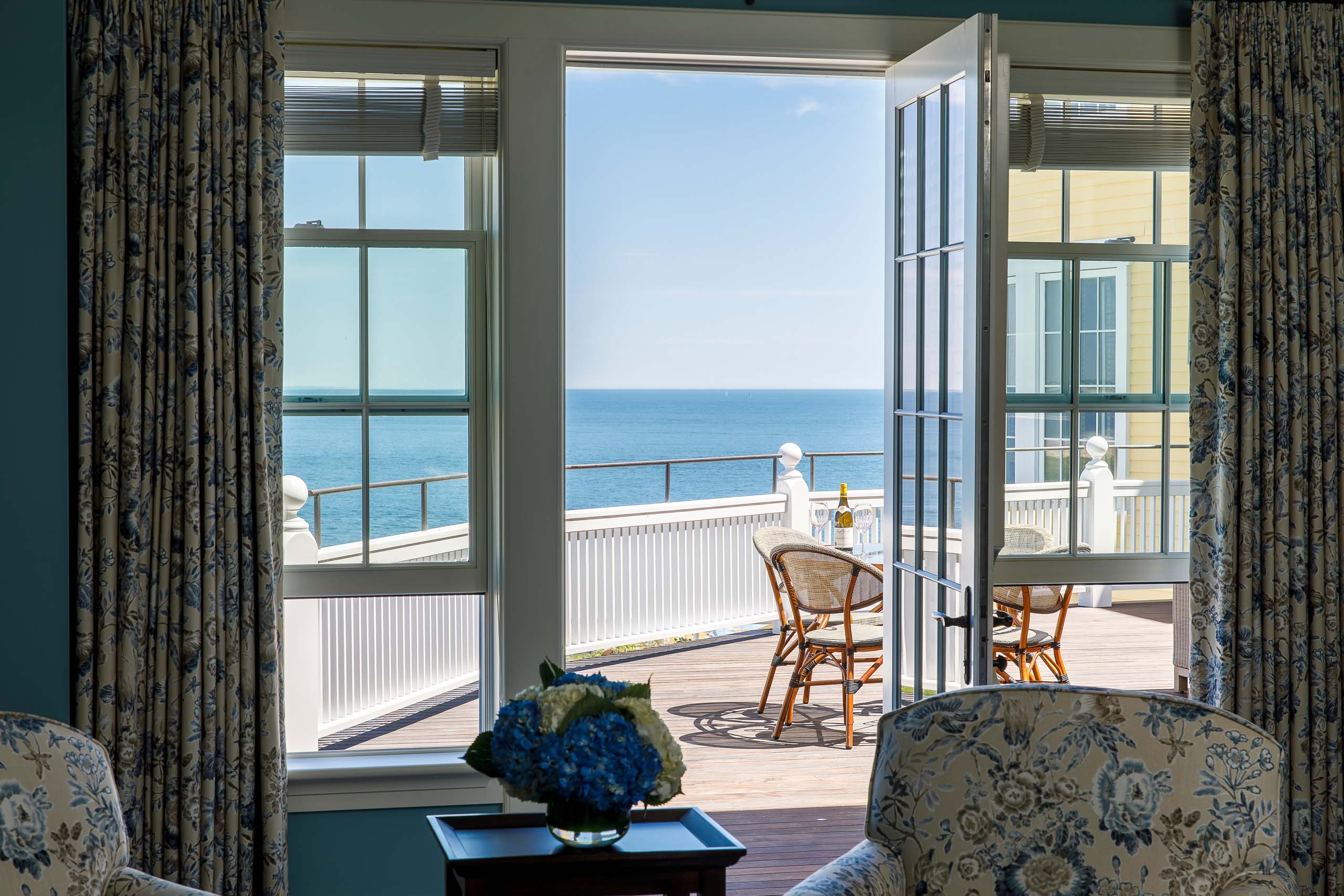 A terrace overlooking the ocean.