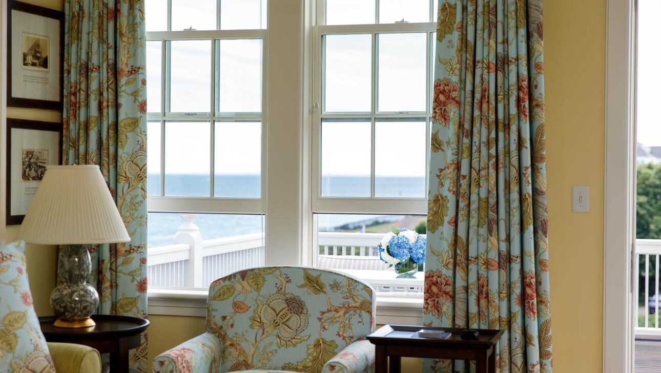 Windows showing an ocean view.