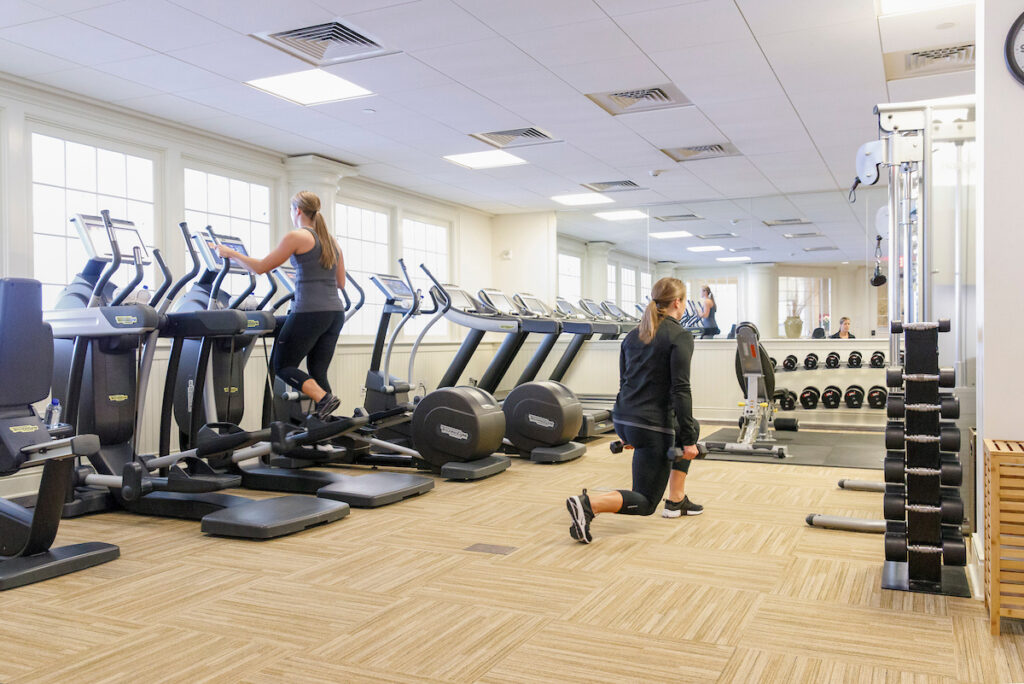 A fitness facility with various exercise equipment.