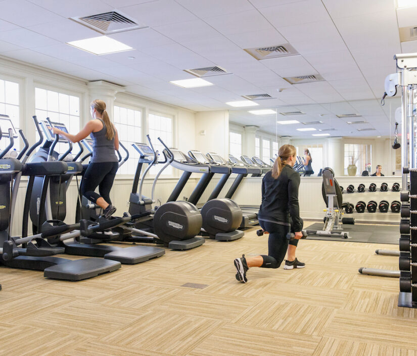 A fitness facility with various exercise equipment.