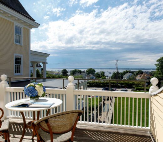 A terrace with an ocean view.