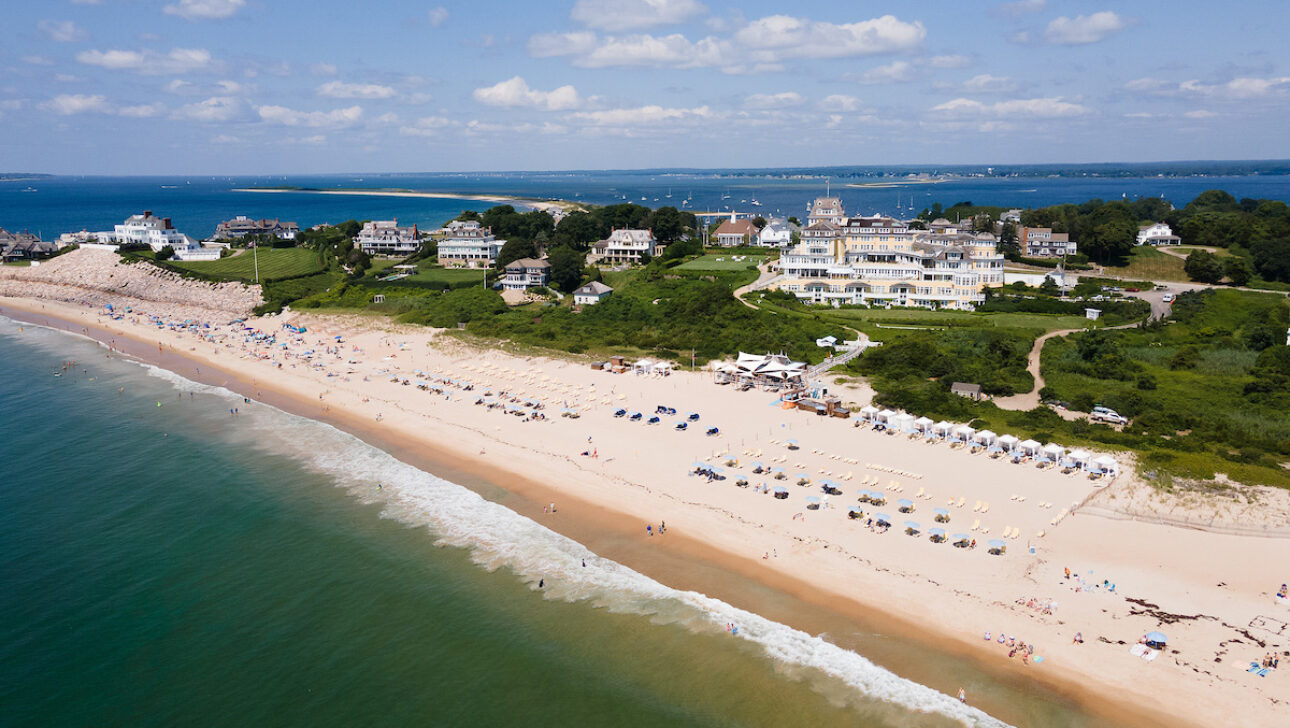 An aerial view of a beach.