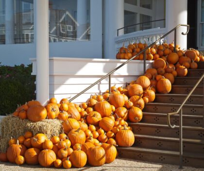 Pumpkins at the entrance of Ocean House Hotel.