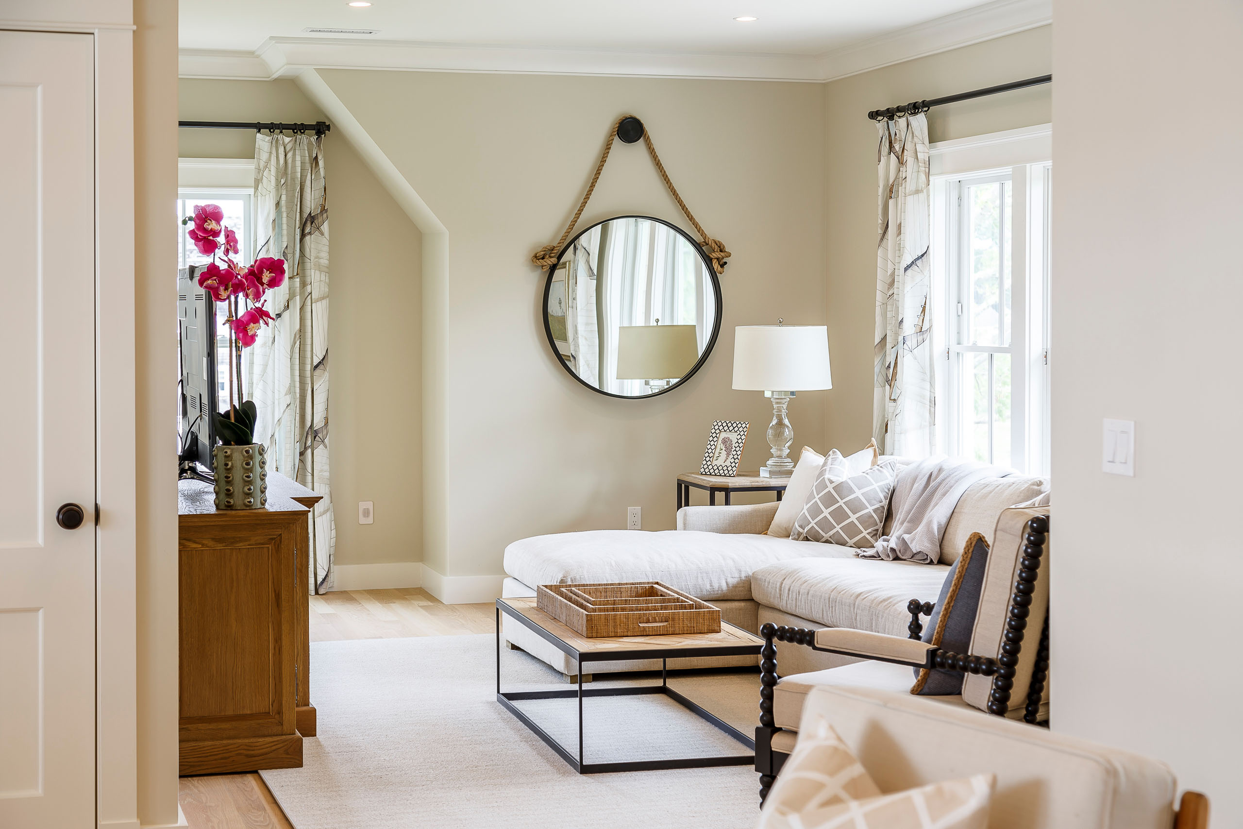 A lounge with a couch and coffee table in Sunset Cove.