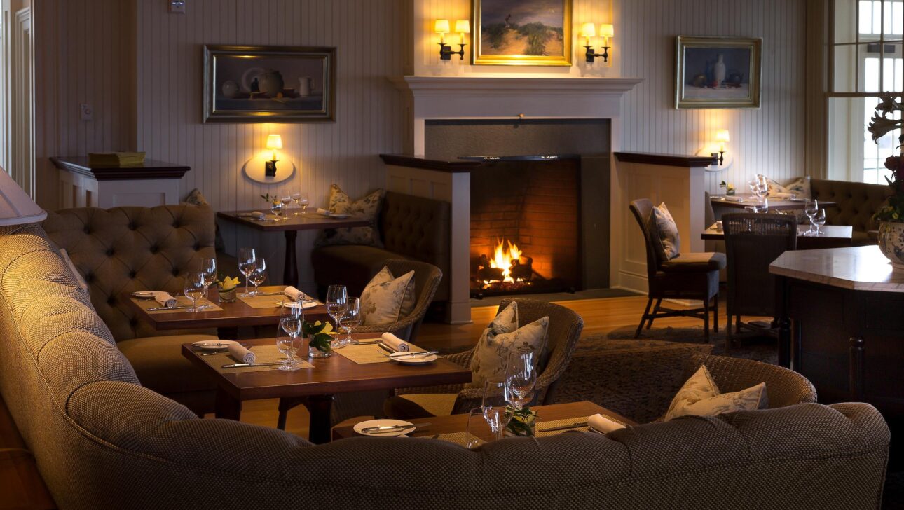 The Bistro dining area with a fireplace.