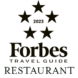 Forbes Travel Guide 2023 Restaurant Five-Star Award logo, featuring five stars.